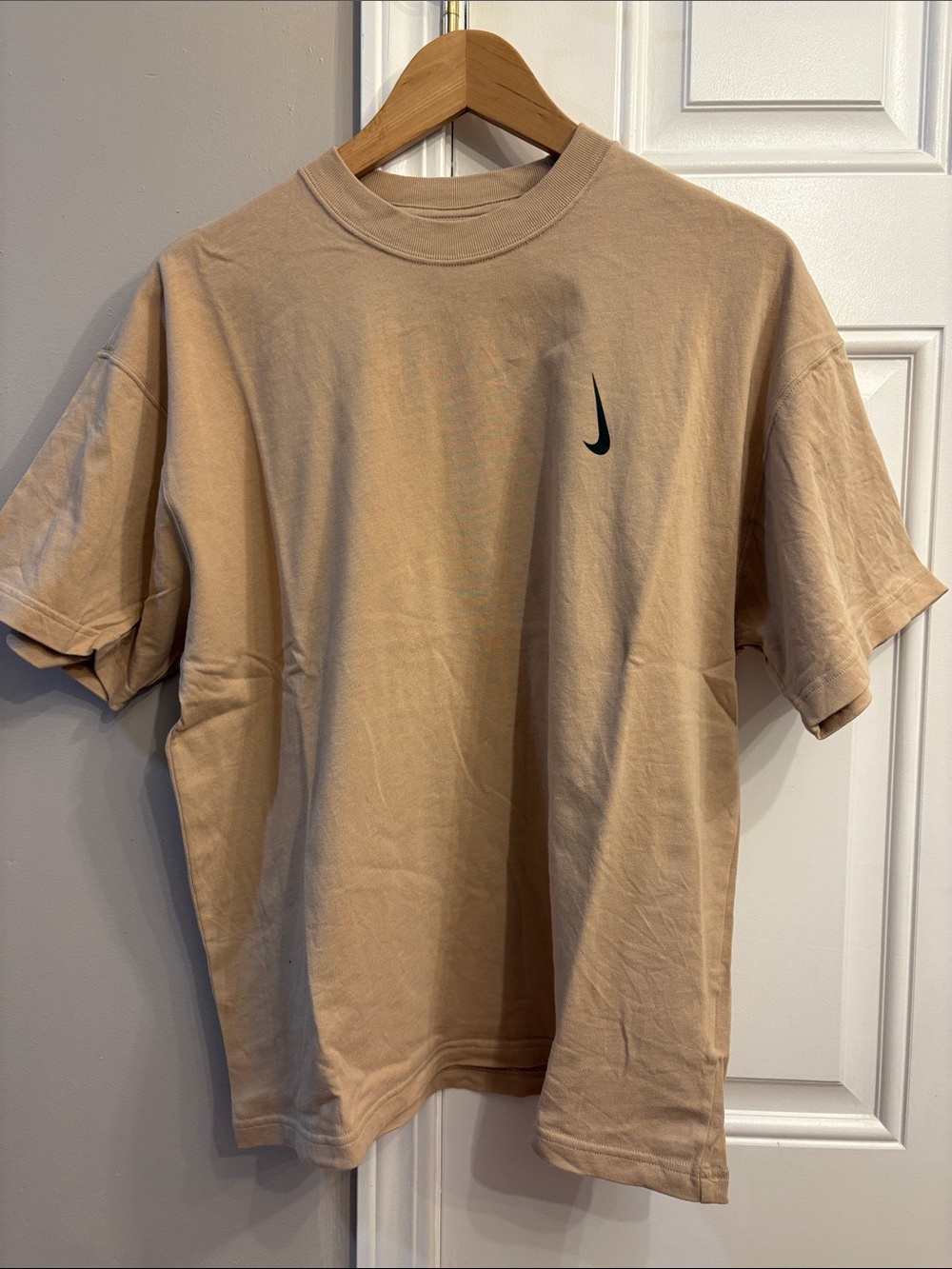 Nike x Billie Ellish Men's Beige Short-Sleeve Tee with Black Swoosh